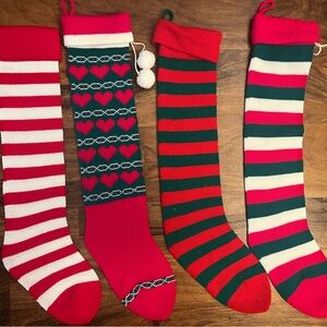 Vintage Festive Striped and Heart Christmas Stockings